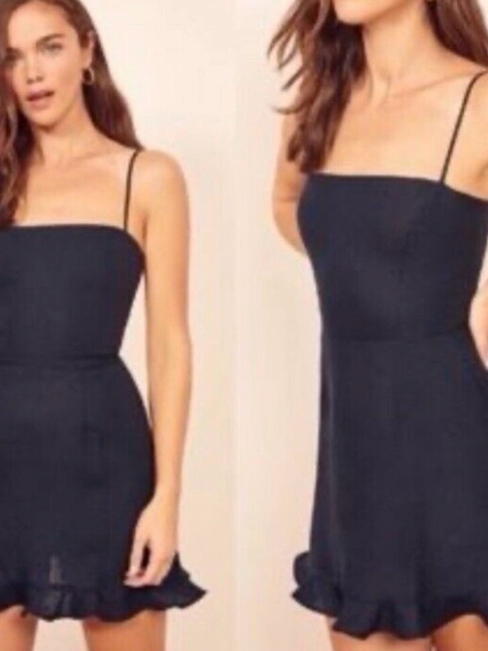 Reformation Linen Dark Navy Spaghetti-Strap Mini Dress ruffles